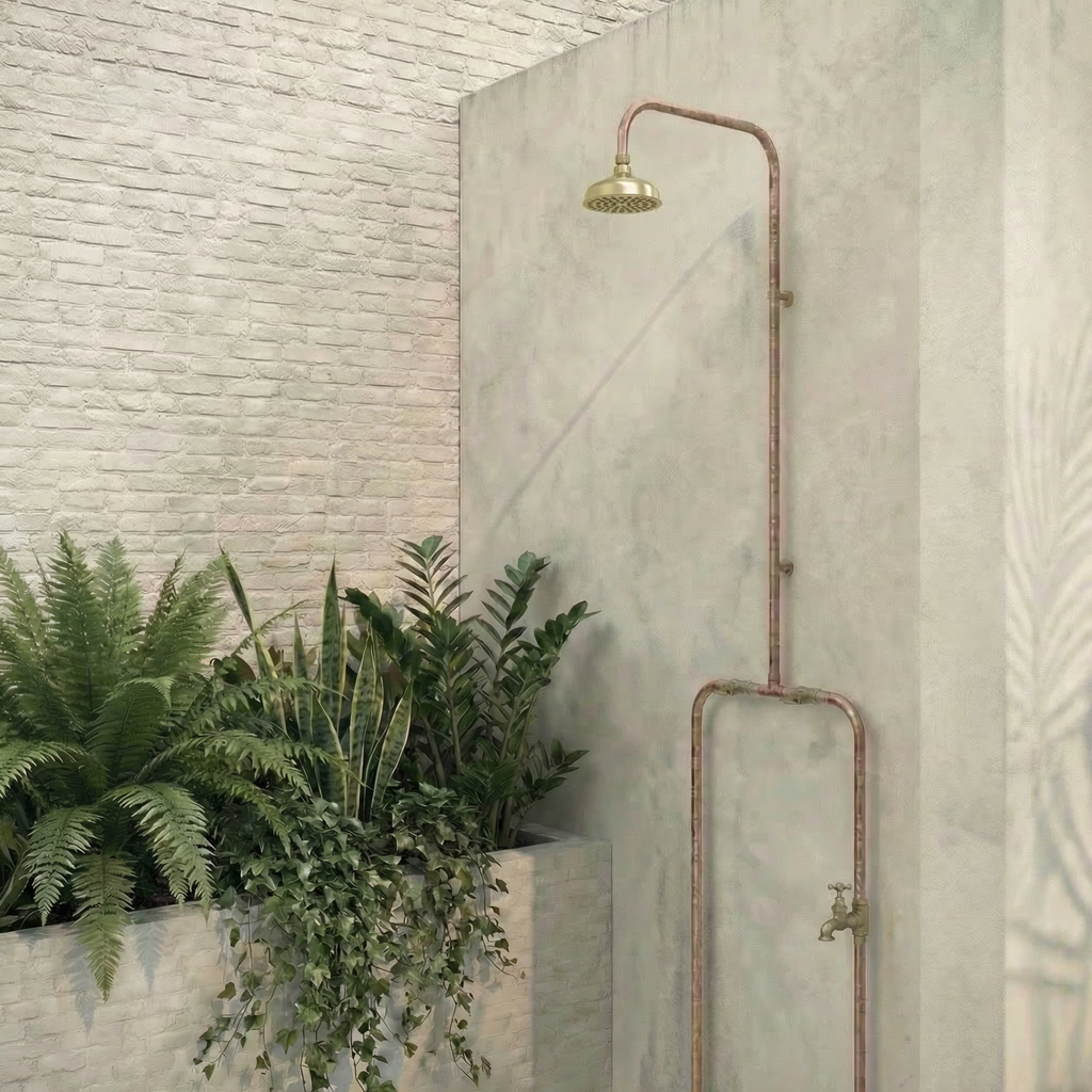 Haven 150mm Brass Copper Outdoor Shower Hot & Cold Water Foot Tap