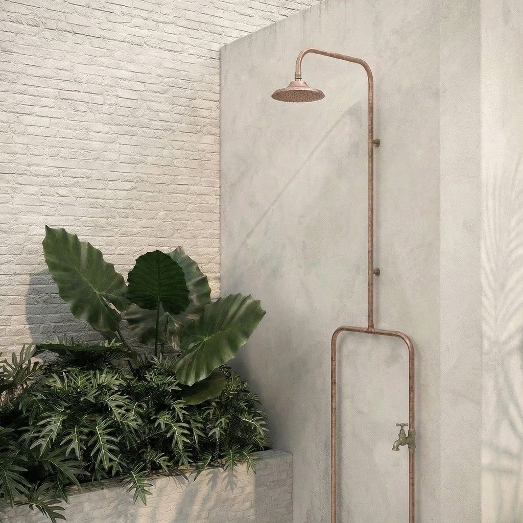 Haven Copper Outdoor Shower Hot & Cold Water Foot Tap