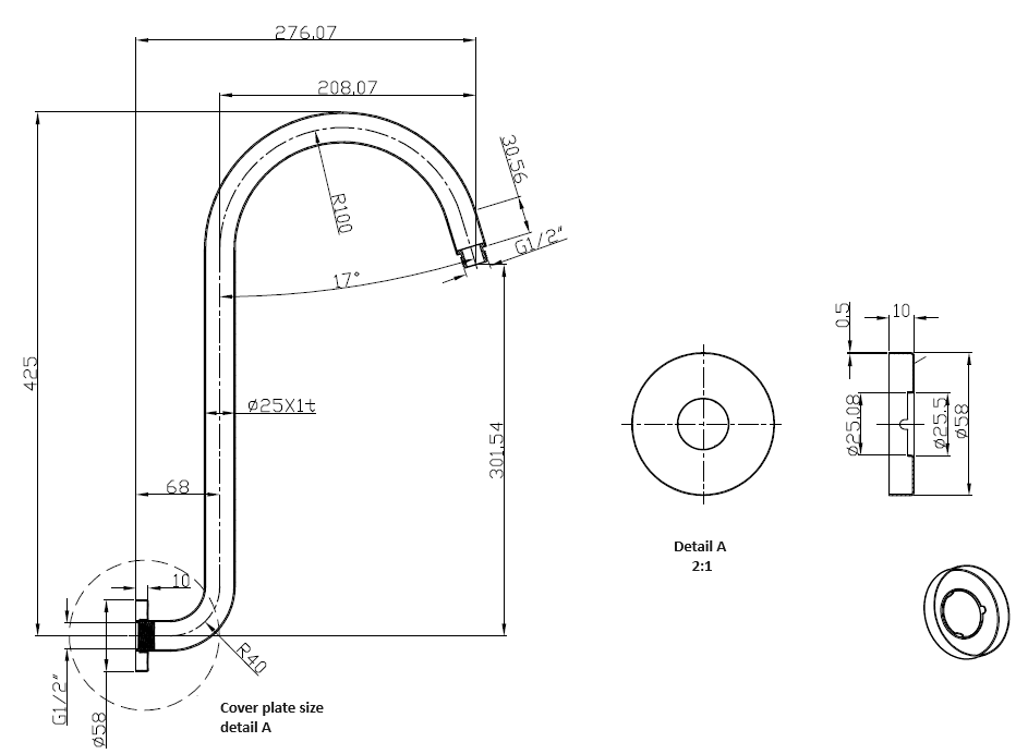 Ikon Clasico High Rise Shower Arm - Matte Black