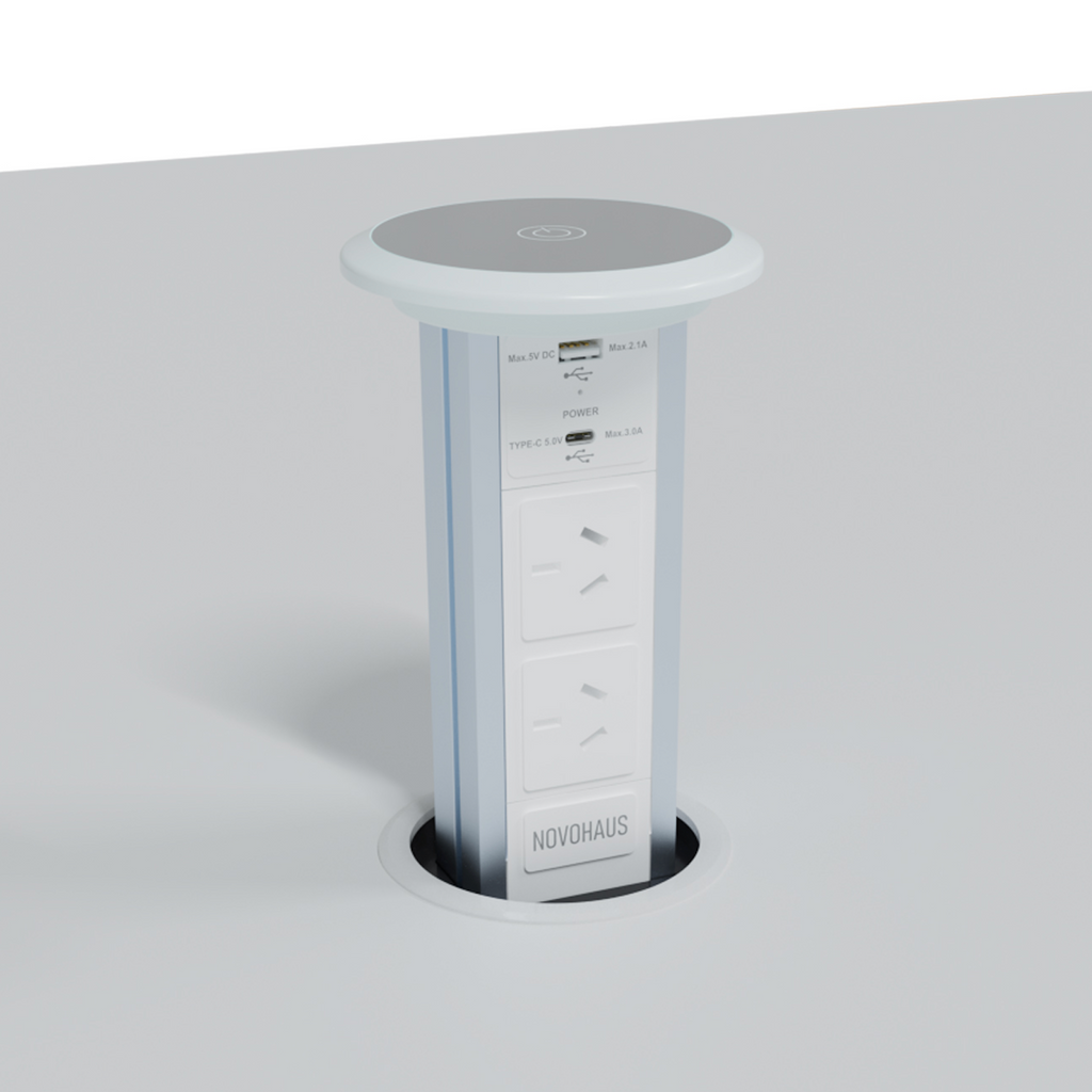 Motorised Pop Up Bench Power Point With USB - White