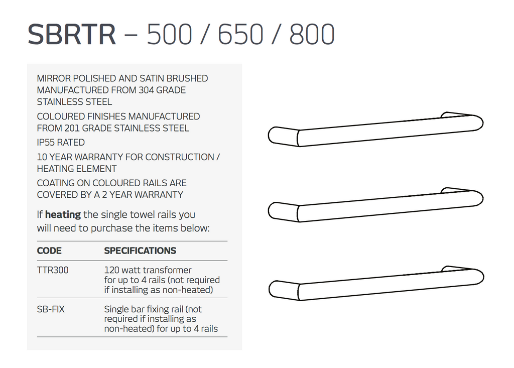 Radiant Heating Single Round Bar 12V Heated Towel Rail Brushed Nickel 650