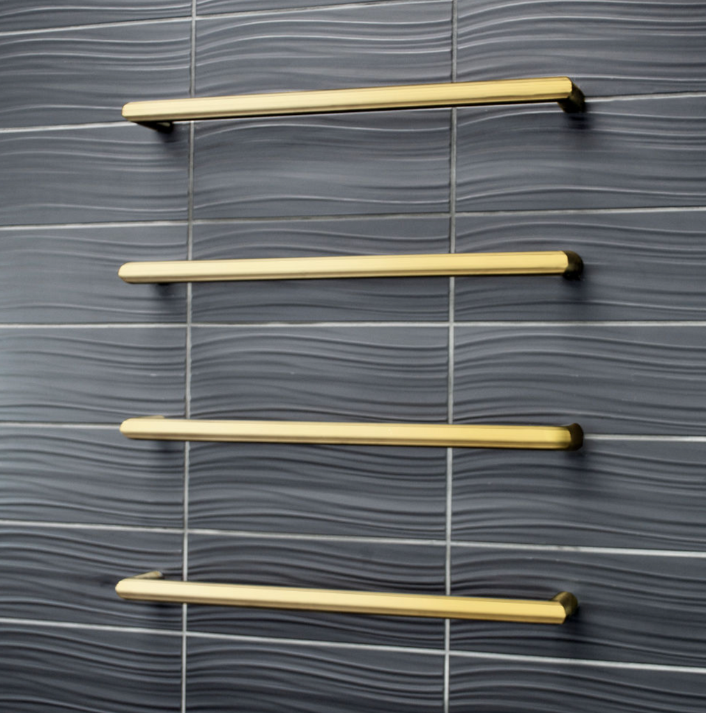 Radiant Heating Single Round Bar 12V Heated Towel Rail Brushed Gold 800