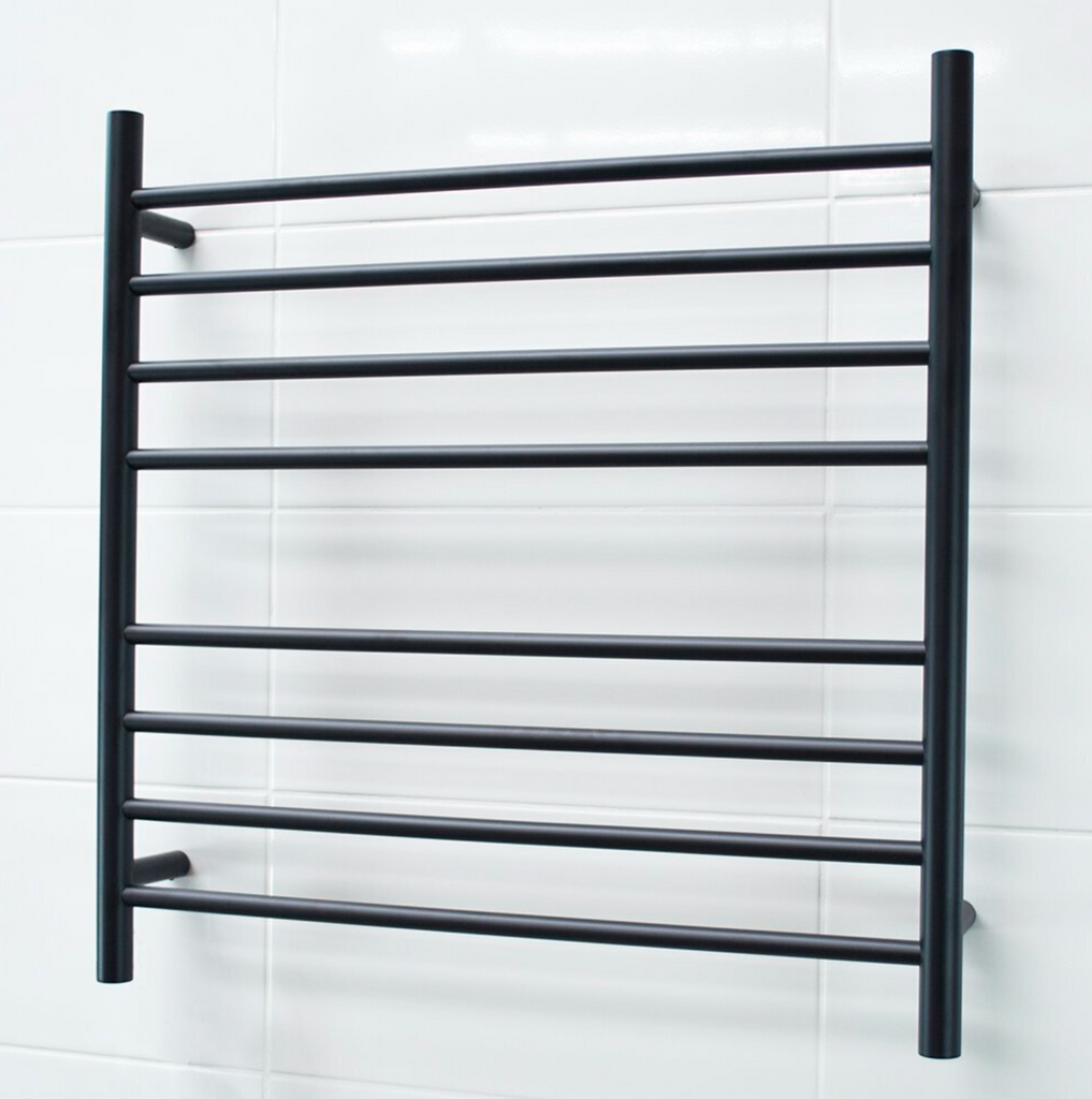Radiant Heating Round Bars 240V Heated Towel Rails Matte Black 900 x 750