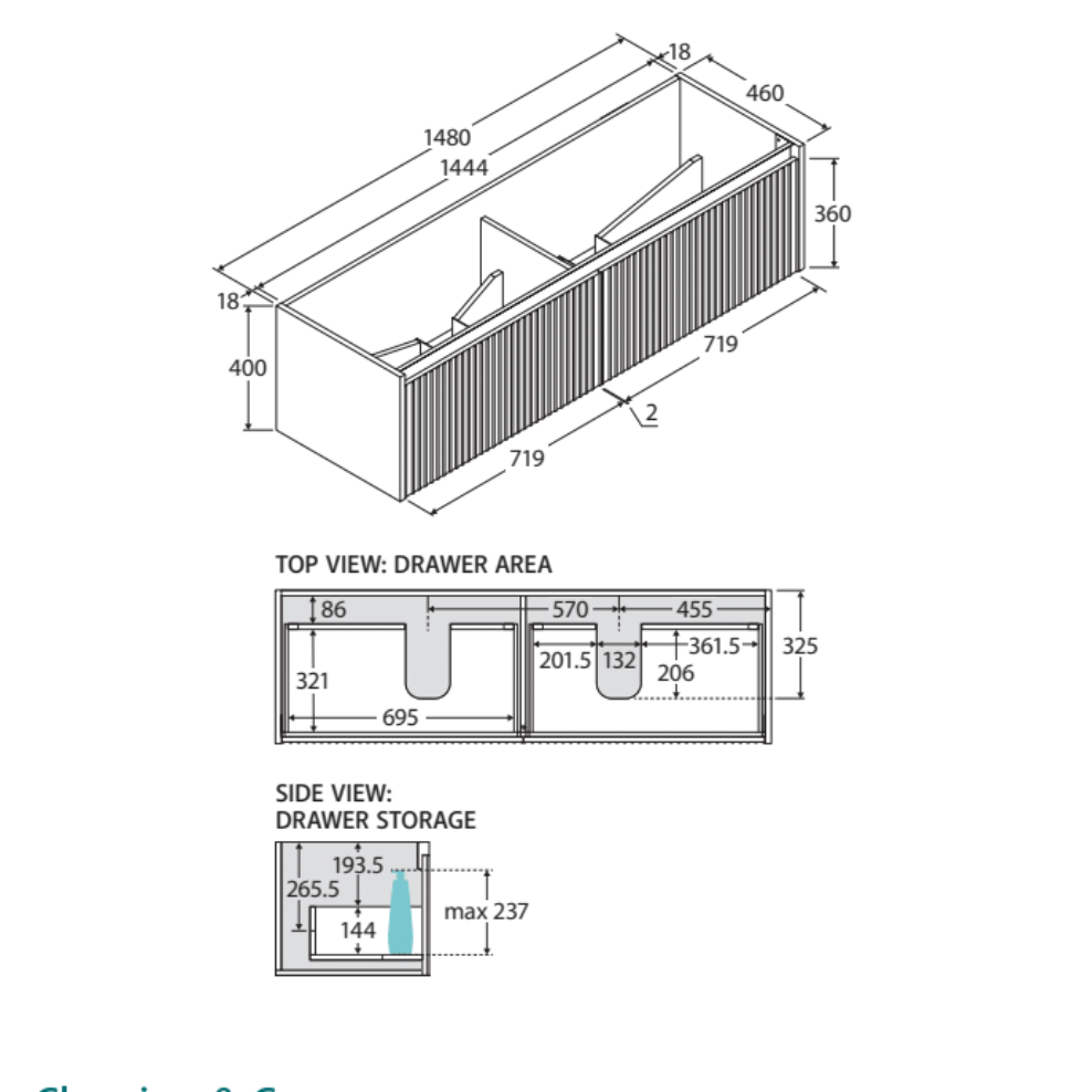 Fienza Alina Dolce Ceramic moulded Basin Top Wall hung Vanity Satin White
