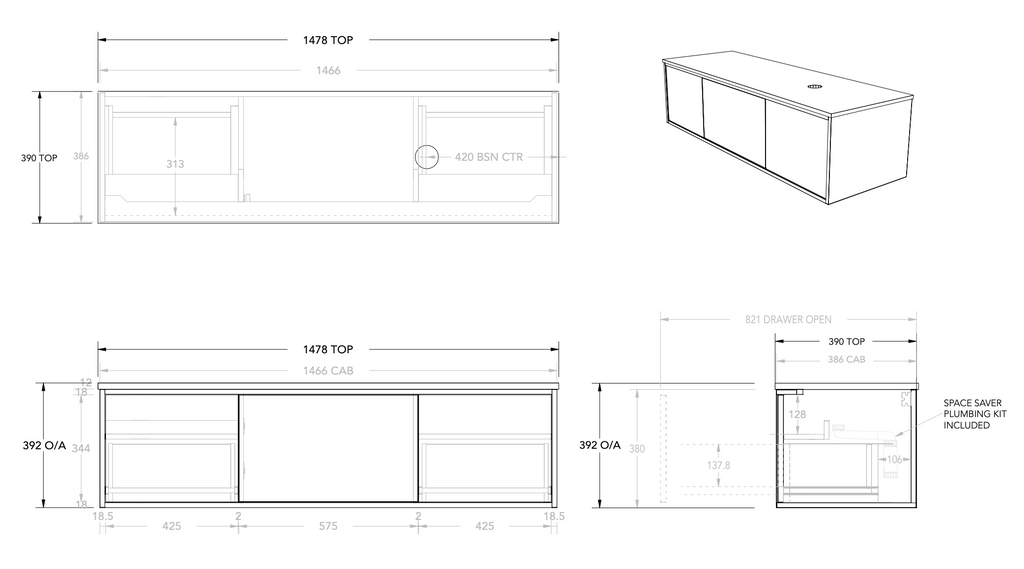 ADP Clifton Ensuite Wall Hung Vanity