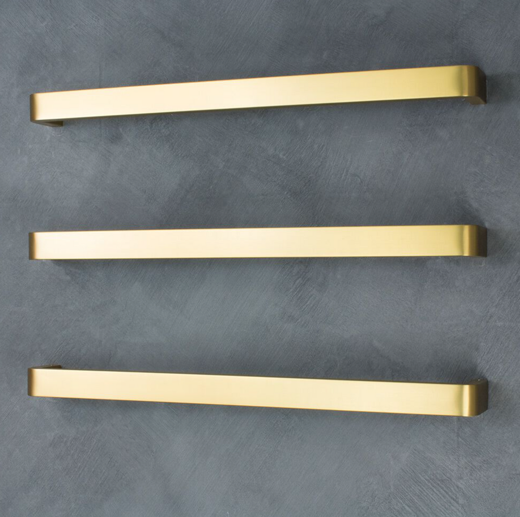 Radiant Heating Curved Edge Single Bar 12V Heated Towel Rail Brushed Gold 650