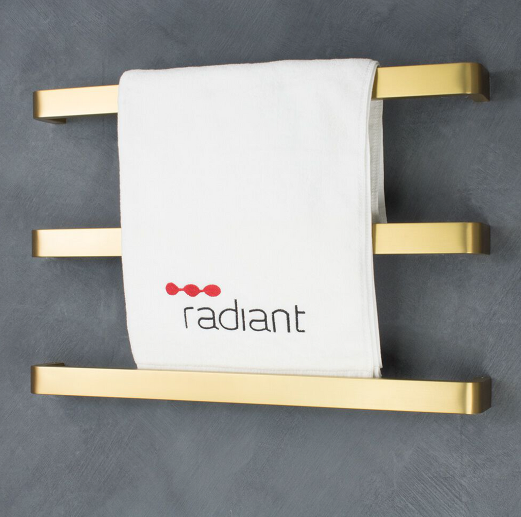 Radiant Heating Curved Edge Single Bar 12V Heated Towel Rail Brushed Gold 650