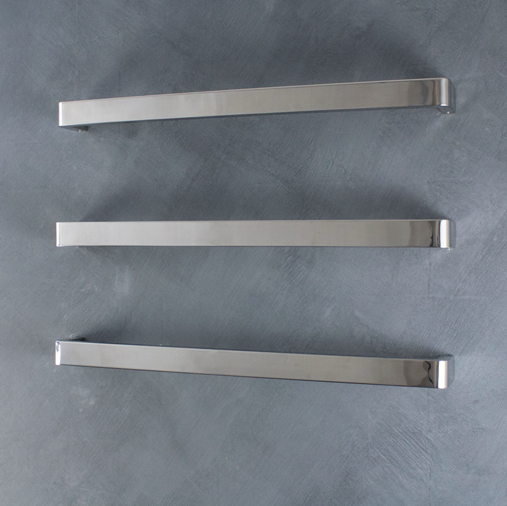 Radiant Heating Curved Edge Single Bar 12V Heated Towel Rail Polished 650