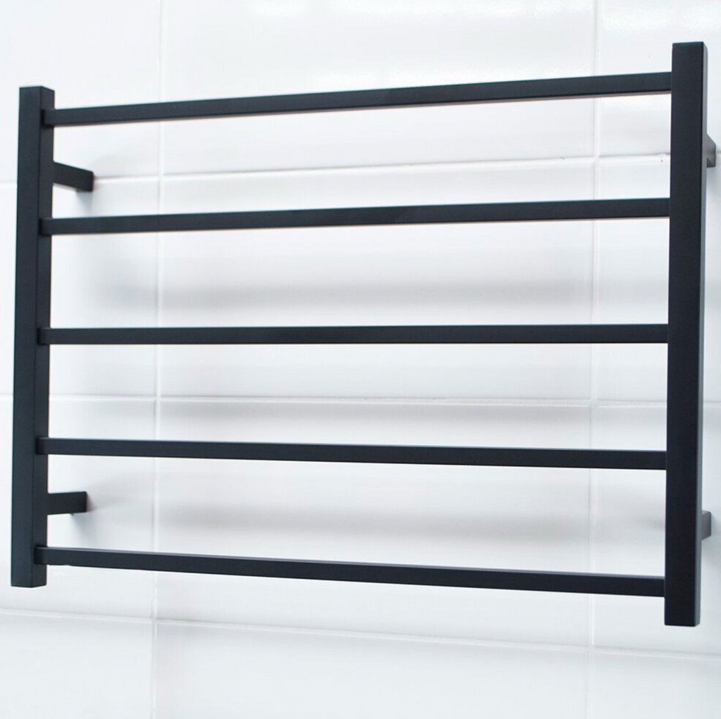 Radiant Heating Square Bars 240V Heated Towel Rails Matte Black 750 x 550
