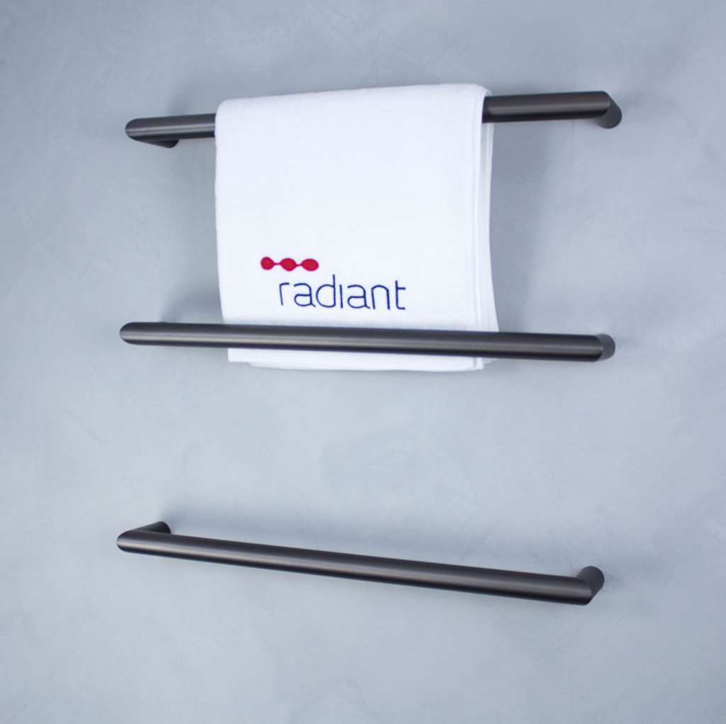 Radiant Heating Single Round Bar 12V Heated Towel Rail Gunmetal Grey 650