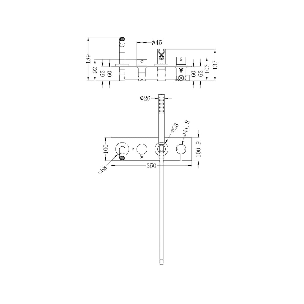 Nero Mecca Wall Mounted Bath Mixer with Handshower - Chrome - Wellsons