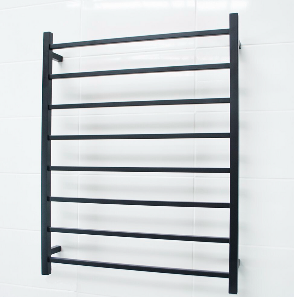 Radiant Heating Square Bars 240V Heated Towel Rails Matte Black 800 x 1000