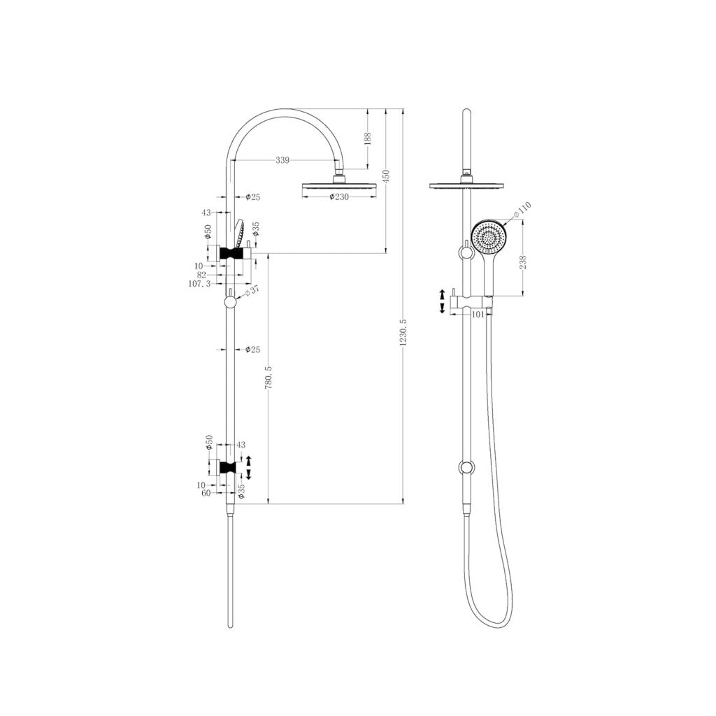 Nero Opal Twin Shower Set With Air Shower - Brushed Gold