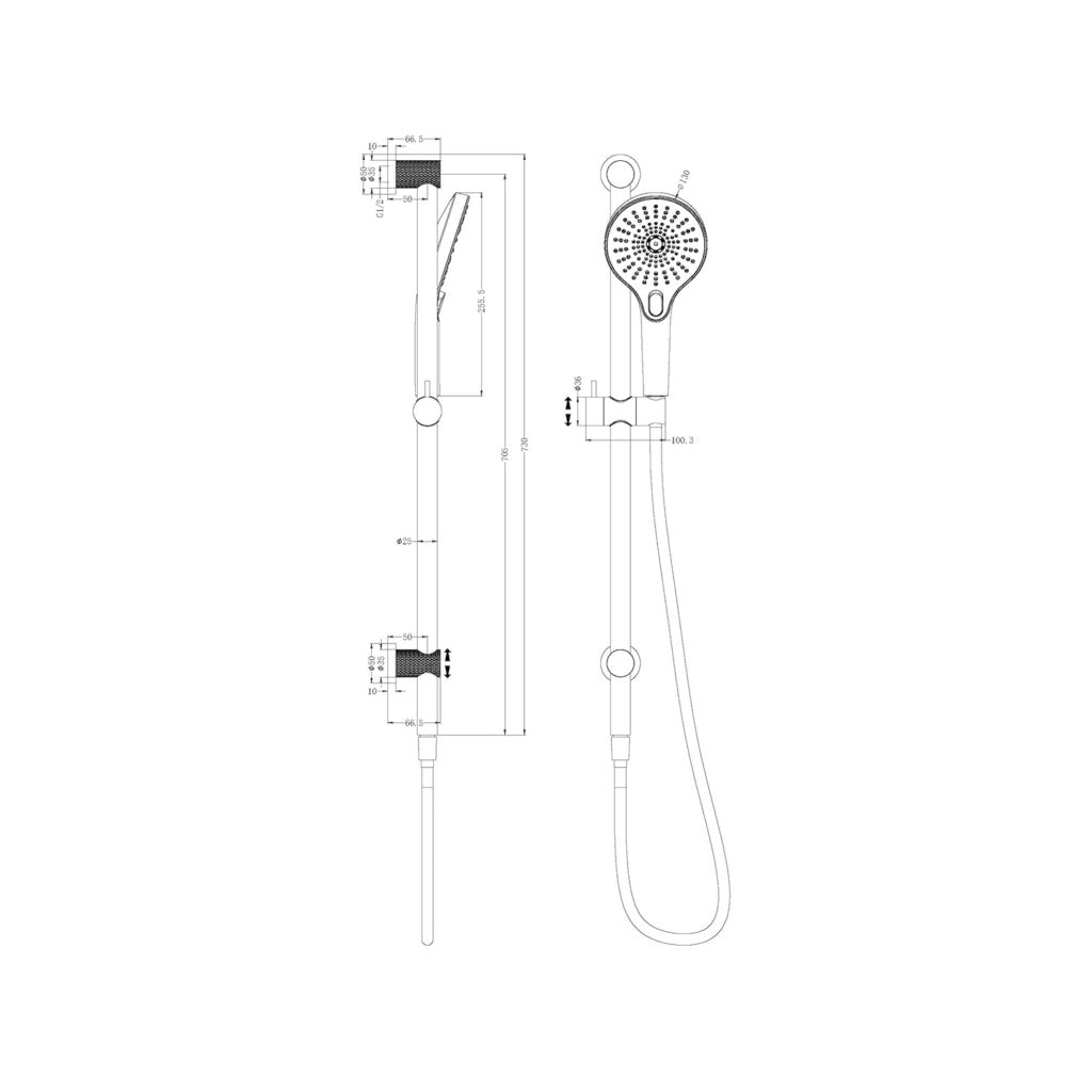 Nero Opal Rail Shower - Graphite Gunmetal Grey