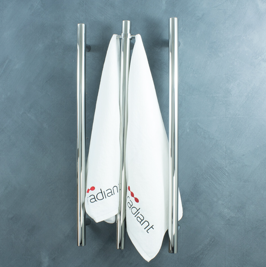 Radiant Heating Vertical Round Bars 12V Heated Towel Rails Polished 40 x 950