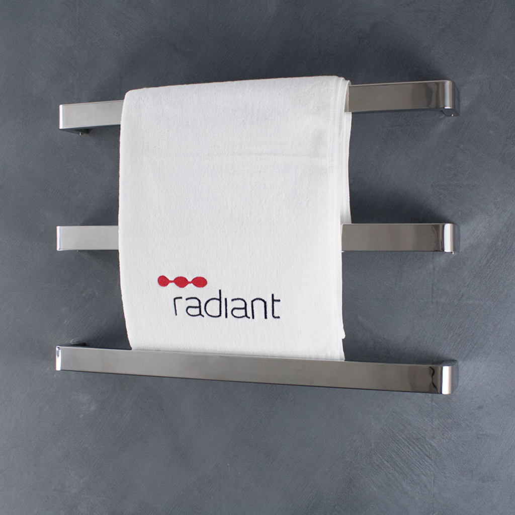 Radiant Heating Curved Edge Single Bar 12V Heated Towel Rail Polished 650