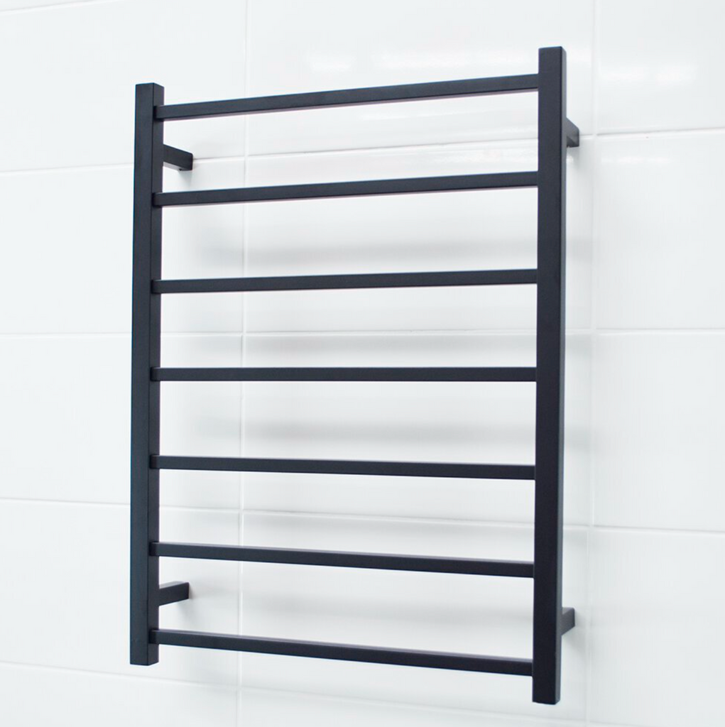 Radiant Heating Square Bars 240V Heated Towel Rails Matte Black 600 x 800