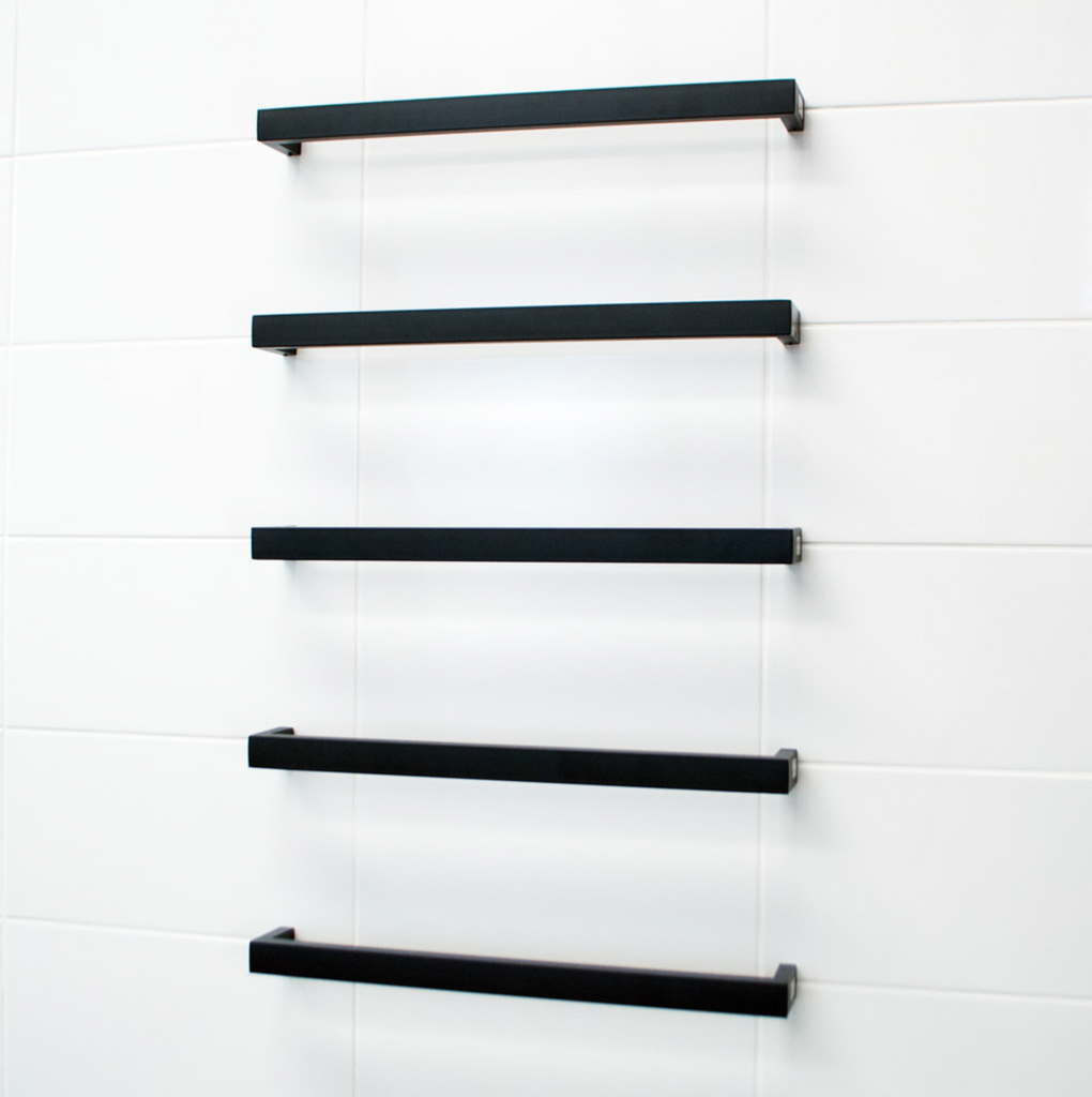Radiant Heating Square Single Bar 12V Heated Towel Rail Matte Black 800
