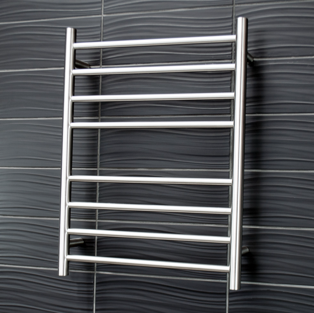 Radiant Heating Round Bars 240V Heated Towel Rails Brushed Satin 530 x 700