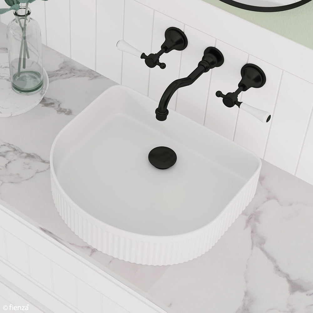 Fienza Lillian Lever Basin Bath Wall Set - Matte Black with Ceramic White Handles