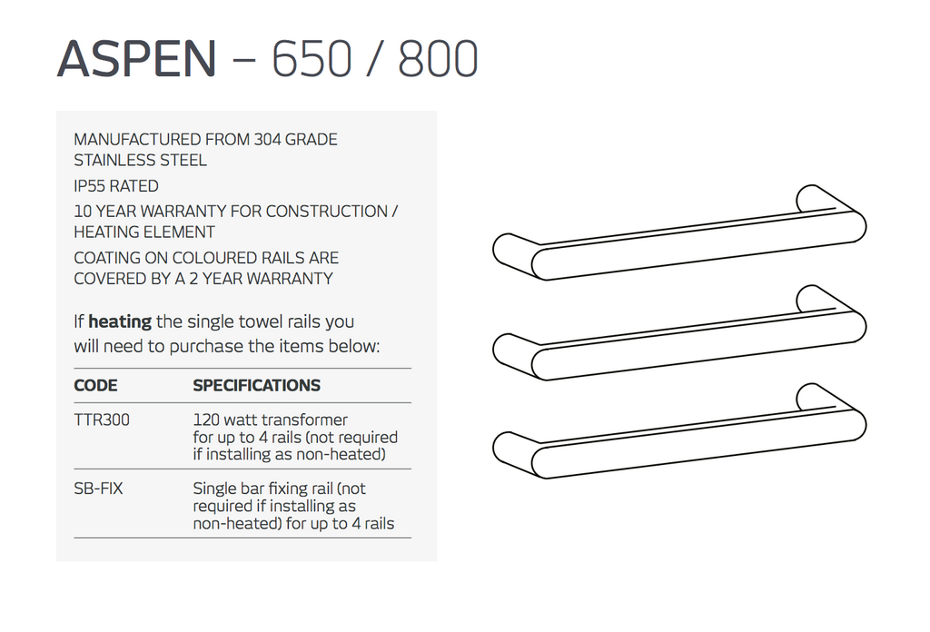 Radiant Heating Curved Single Bar 12V Heated Towel Rail Brushed Satin 800