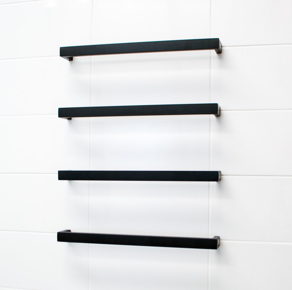 Radiant Heating Square Single Bar 12V Heated Towel Rail Matte Black 800