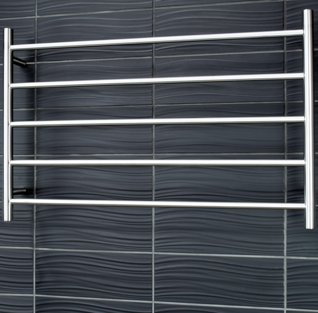 Radiant Heating Round Bars 240V Heated Towel Rails Brushed Satin 950 x 600