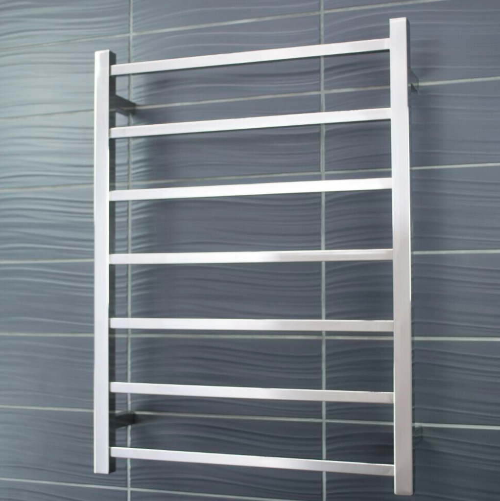 Radiant Heating Square Bars 240V Heated Towel Rails Brushed Satin 600 x 800
