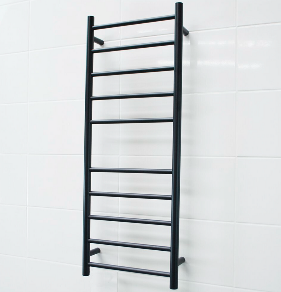 Radiant Heating Round Bars 240V Heated Towel Rails Matte Black 430 x 1100