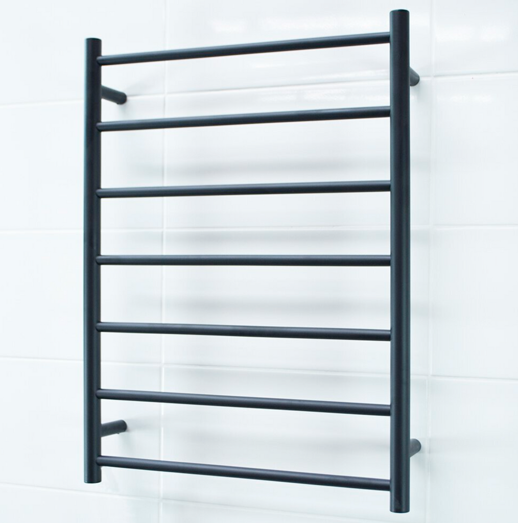 Radiant Heating Round Bars 240V Heated Towel Rails Matte Black 600 x 800