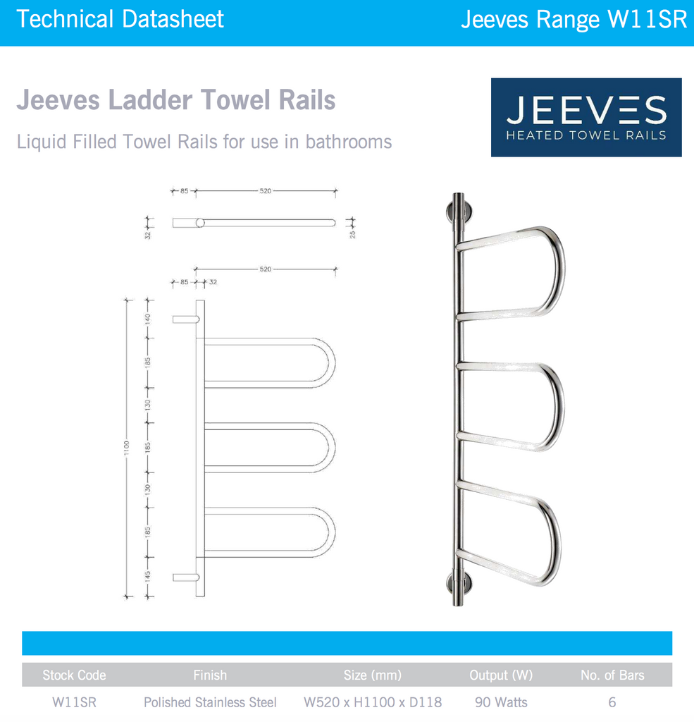Thermogroup Jeeves Tangent W Swivel Heated Towel Rail - Polished Stainless