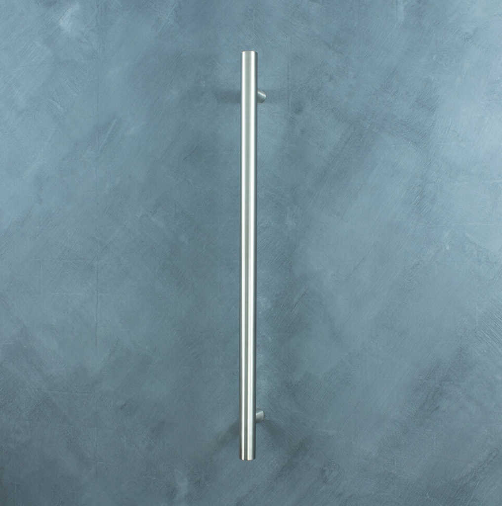 Radiant Heating Vertical Round Bars 12V Heated Towel Rails Brushed Satin 40 x 950