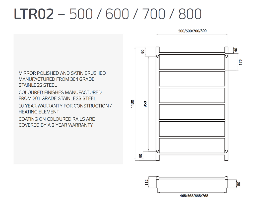 Radiant Heating Round Bars Non Heated Towel Rails Matte Black 700 x 1130