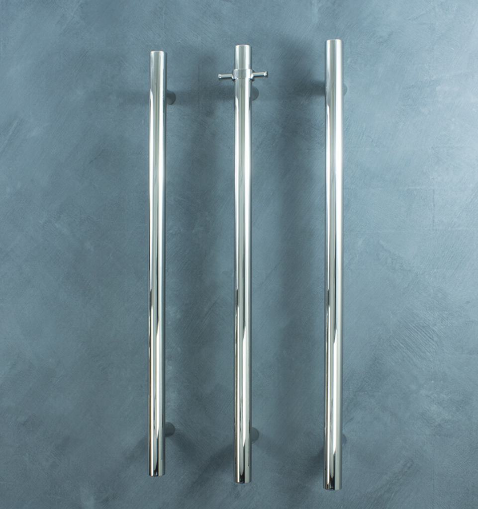 Radiant Heating Vertical Round Bars 12V Heated Towel Rails Polished 40 x 950