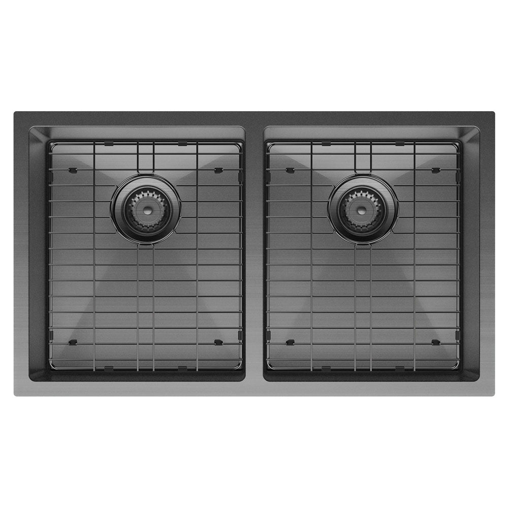 Fienza Hana 27L/27L Double Kitchen Sink, PVD Carbon Metal