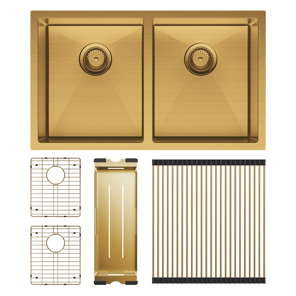 Fienza Hana 27L/27L Double Kitchen Sink, PVD Rugged Brass
