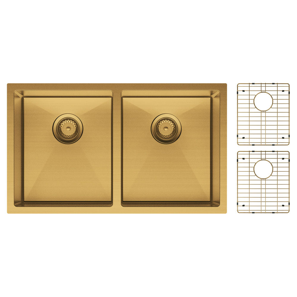 Fienza Hana 27L/27L Double Kitchen Sink, PVD Rugged Brass