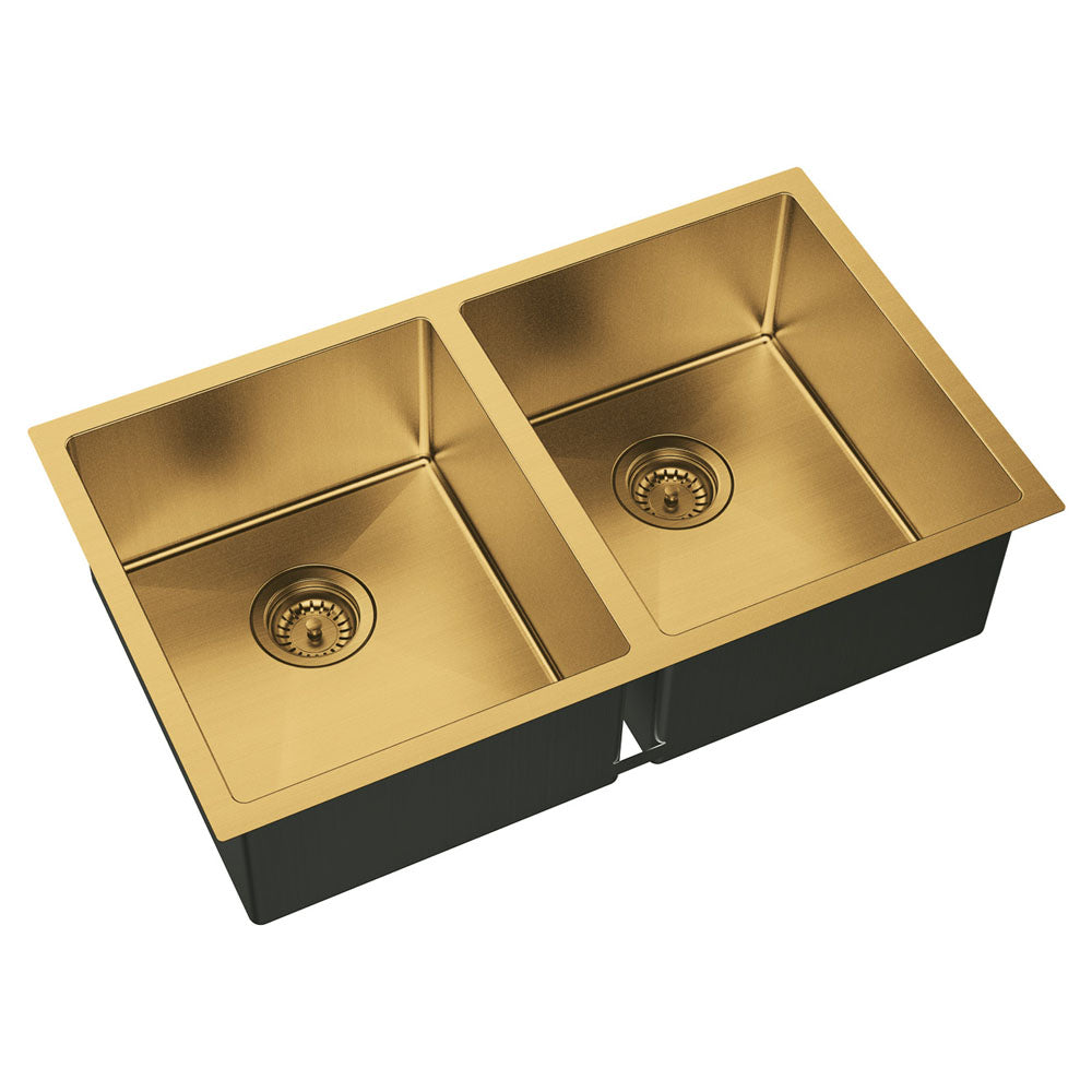 Fienza Hana 27L/27L Double Kitchen Sink, PVD Rugged Brass
