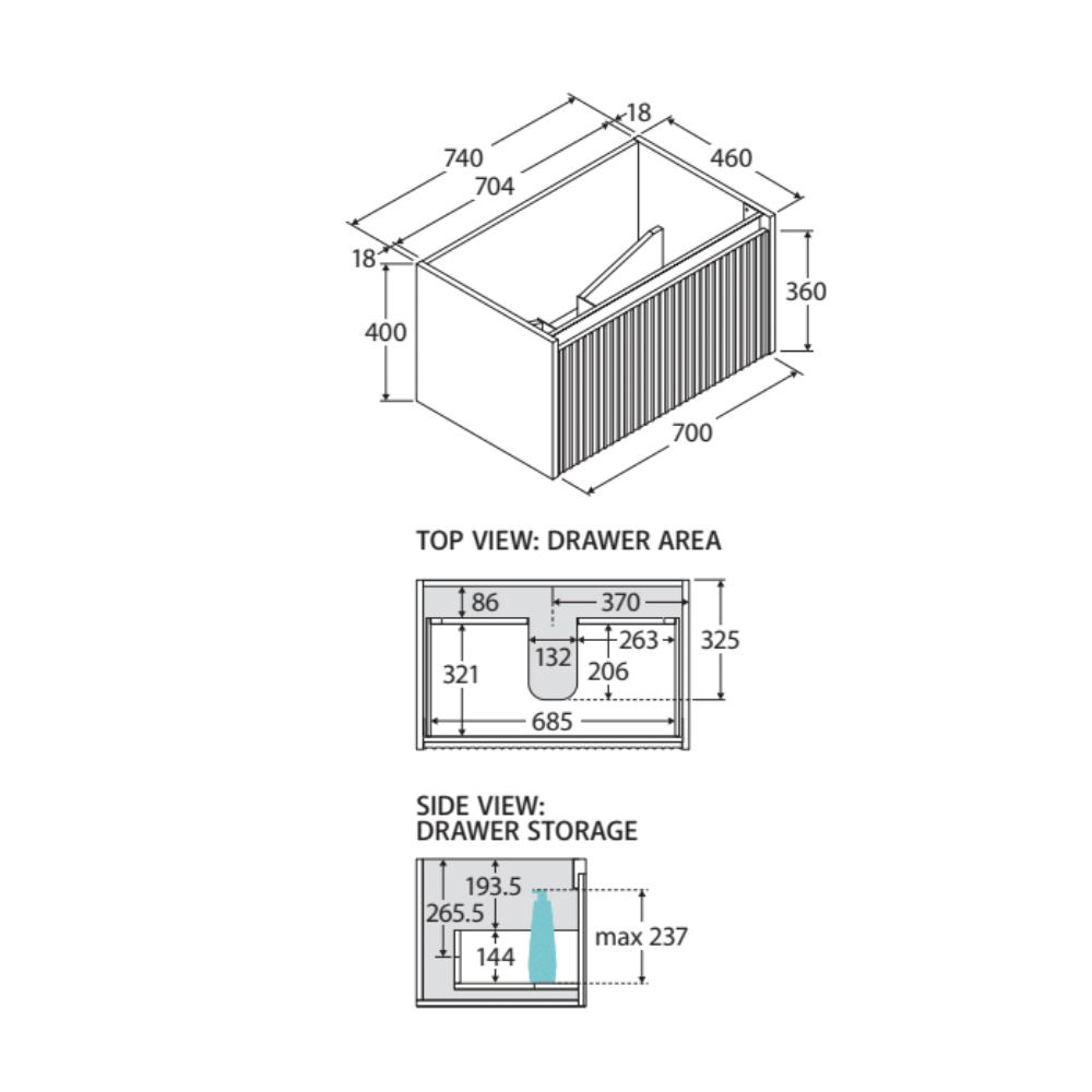 Fienza Alina Joli Moulded Basin Top Wall hung Vanity - Scandi Oak