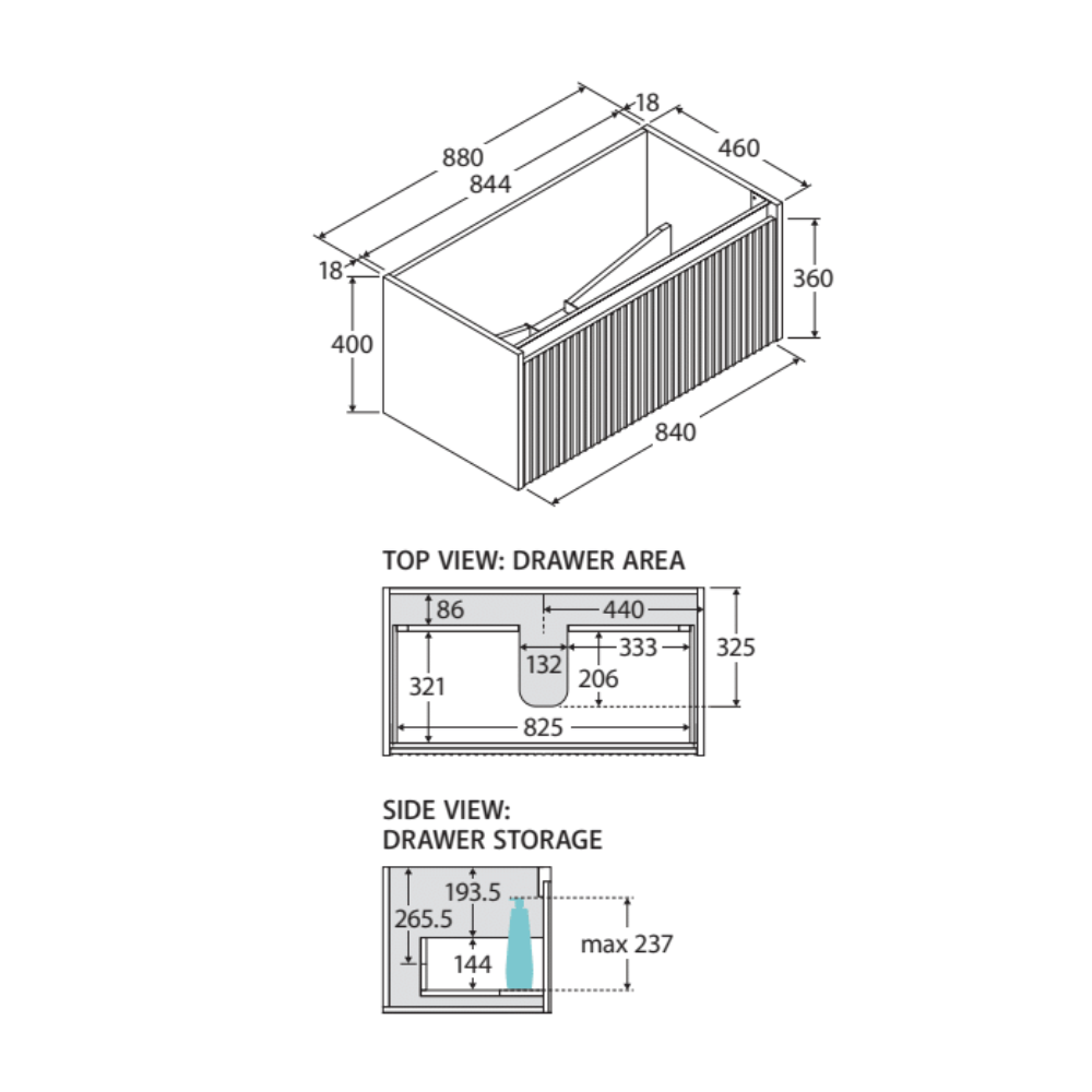 Fienza Alina Joli Moulded Basin Top Wall hung Vanity Satin White