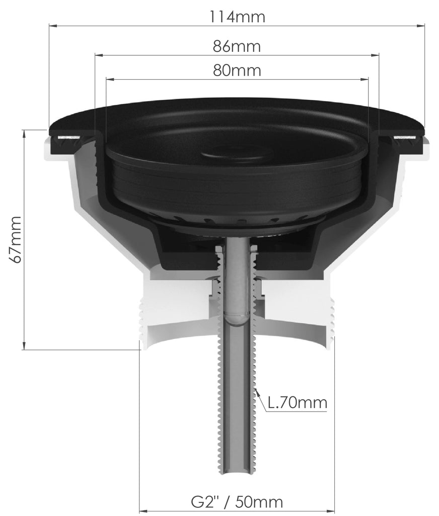 Turner Hastings 90x50 Matte Black Basket Waste & Long Bolt