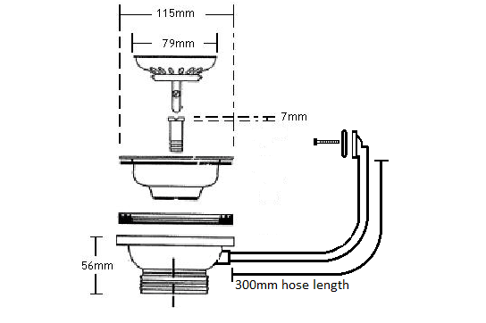 Turner Hastings 90x50 Polished Stainless Steel Basket Waste with Overflow Kit & Long Bolt