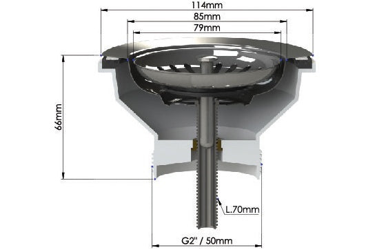 Turner Hastings 90x50 Brushed Brass PVD Basket Waste & Long Bolt