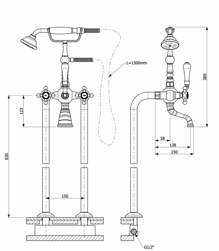 Armando Vicario Provincial Floor Mounted Bath Filler - Brushed Brass