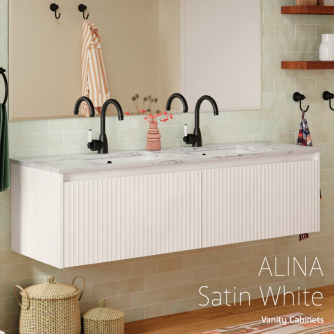 Fienza Alina Dolce Ceramic moulded Basin Top Wall hung Vanity Satin White