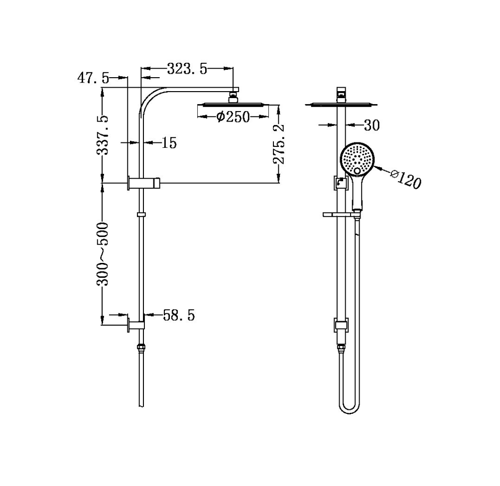 Nero Bianca Round Combination Shower 250mm - Brushed Gold