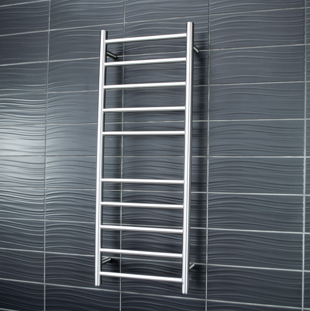 Radiant Heating Round Bars 240V Heated Towel Rails Brushed Satin 430 x 1100