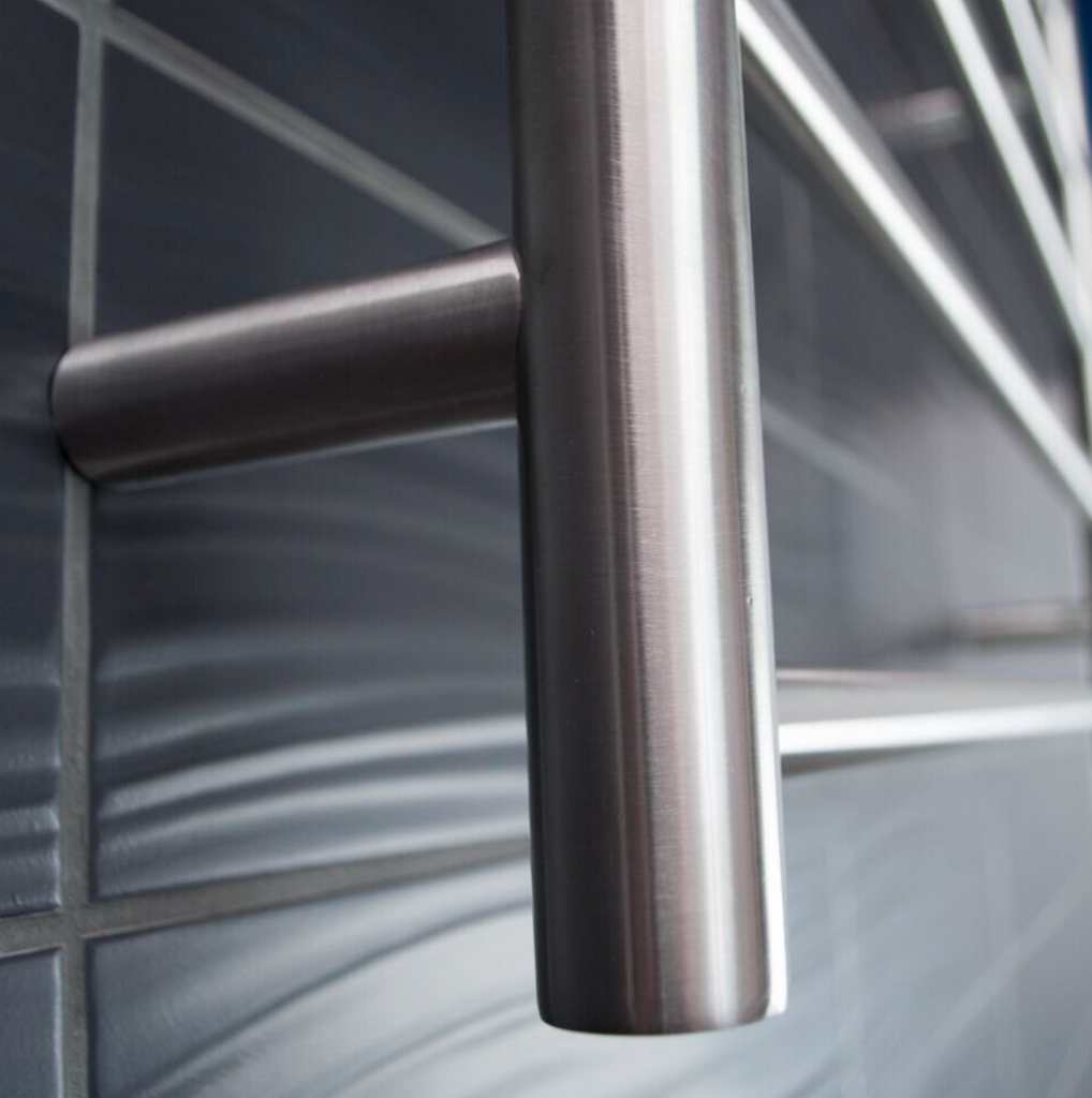 Radiant Heating Round Bars 240V Heated Towel Rails Brushed Satin 430 x 1100