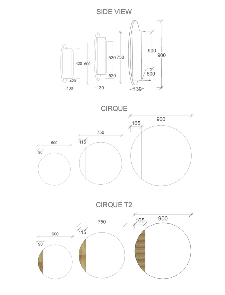 Rifco Cirque T2 Mirror Cabinet With Timber Panel