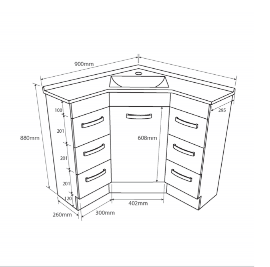 Fienza Corner Vanity 9090 Gloss White Wellsons